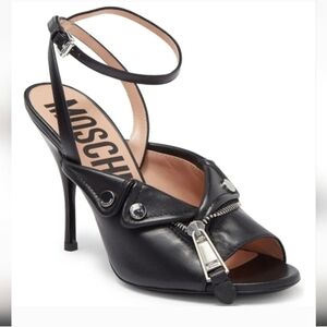 MOSCHINO Biker Motif Ankle Strap Heel
